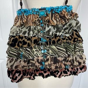 Mary Frances Animal Print Ruffle Bag/Purse with Turquoise Trim